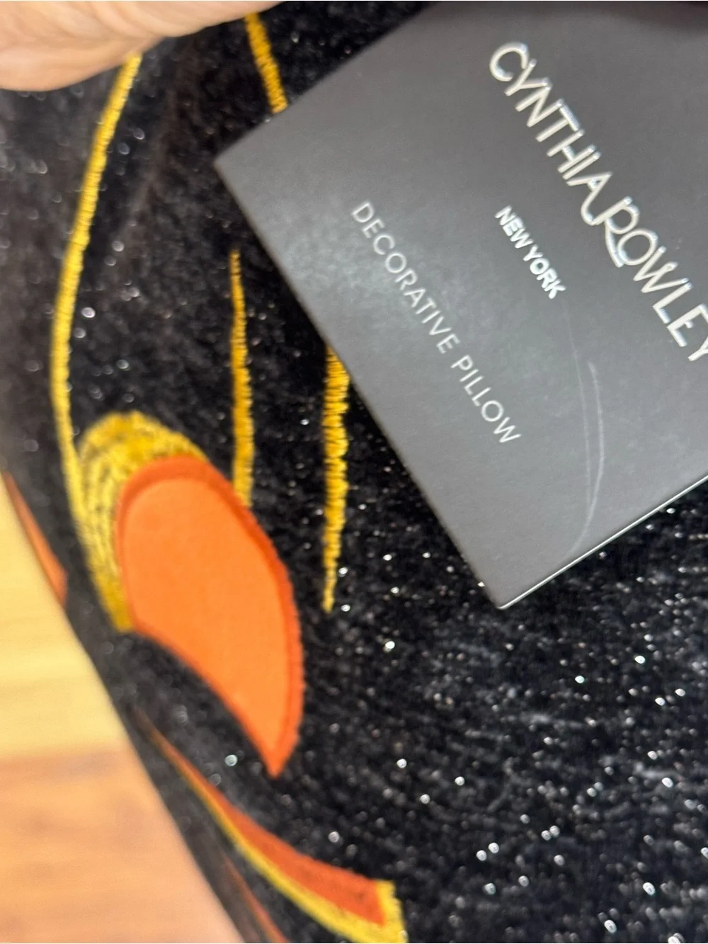 Cynthia Rowley Black Cat Accent Pillow with Orange and Gold Details